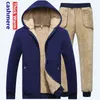 Cordeiro cashmere hoodies + calças 2 pcs inverno engrossar homens quentes ternos esportivos traksuit hoodie sportswear zipper cashmere hoodie Mens 211109