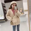 H.SA Women Sweater and Cardigans Knit Coat V neck Horn buckle Oversized knitted Jumper cashmere cardigan 210417