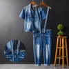 Men's Jumpsuit Denim Detachable Wear Short Sleeve Suit Tooling Overalls Performance Clothing Size M-XXL Jeans219C