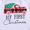 0-24M Kerstmis geboren baby babyjongen kleding set lange mouw auto romper plaid broek peuter xmas herfst outfits 210515