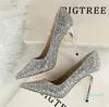 Chaud avec des talons hauts Chaussures pour femmes et points peu profonds paillettes brillantes Sexy minceur banquet discothèque chaussures simples Grande taille code 34-43 897