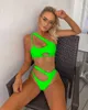 Ellolace Sexy Neon Bikini Swimsuit Mulheres Hollow Out Push Up Bikini Set Feminino Swimwear Monokini Monokini Terno Verão Praia Wear Y0820