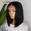 Cor de cor azul curta Bob Human HD Lace Frontal Wigs for Women pré -arrancadas Remy Hair Remy 4x4 Wig Bone Straight S0826