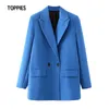 Woman Blazer Office Lady Suit Jacket Double Breasted Notched Collar Solid Color 210421