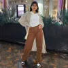 Rapwriter Vintage Brown Jeans For Girls Fashion Pantaloni larghi classici in denim da donna Pantaloni a vita alta Harajuku Capris 211111