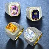 Bröllopsringar Fashion Big Male Purple Geometric Ring Crystal White Zircon Stone Engagement 18kt Gold Large For Men4648296