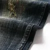 Erkek kot pantolon Avrupa vintage moda erkekler retro siyah mavi elastik ince fit yırtık nakış tasarımcısı gündelik denim pantolon