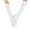 5 本の指の手袋女性のセクシーなパーティーロングブラックホワイトサテン指ミトンファッションレディースウエディング飾る Guantes Largos パラ Mujer