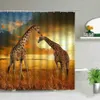 Africa Animali Elefante Leone Zebra Leopardo Stampa 3d Tende da doccia Impermeabile Tenda da bagno Set Decorazione vasca da bagno con ganci 210915