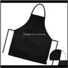 Aprons Textiles Home & Garden6 Pack Black With 2 Pockets Anti-Dirty Apron Suitable For Barbecue Kitchen Cooking Baking Restaurant Drop Deliv