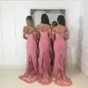Русалка румян розовые платья подружки невесты от плеча развертки кружев