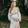 Maternity maxi split kappa klänningar för foto skjuta lykta ärm gravid kvinna lång baby shower klänning graviditet fotografi x0902