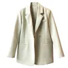 Yeeloca Temperament White Blazer mujer primavera 2021 nuevo traje de dos botones con muescas abrigo estilo británico suelta manga larga Top X0721