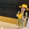 Осенняя девушка платье корейской желтый красный цветочный хлопок с длинным рукавом принцесса для девочек детская одежда 1-5 лет е22218 210610