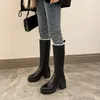 Meotina Vrouwen Mid Calf Laarzen Echt lederen platform Dikke hakken laarzen slip op pluche hoge hak warme laarzen vrouwelijke schoenen zwart 210520