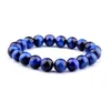 Naturliga strängar Sten Beaded Armband Mode Lapis Lazuli Blue Tiger Eye Stretch Armband