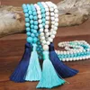 Beaded Turquoise Necklace Tassel long sweater chain Bohemia style 4 colors super beautiful gem necklaces
