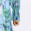 VGH hit kleur lente jurk voor vrouwen v-hals lantaarn mouw hoge taille onregelmatige zoom bohemien jurken vrouwelijke mode kleding 210520