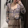 KPYTOMOA Women Fashion Jacquard Cropped Knitted Cardigan Sweater Vintage Long Sleeve Button-up Female Outerwear Chic Tops 210918