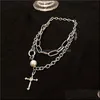 Chokers halsband hänger smycken koreanska stil dubbelkedja choker för kvinnor kors hängande uttalande droppe leverans 2021 utcwr