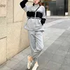 Women Truck Suit Long Sleeve Two Pieces Set Jacket Pants Gray Black Patchwork Casual Pocket T0438 210514