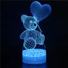 Piccole luci notturne 3D Love Bear Lampada da tavolo colorata in acrilico regalo a LED Touch Remote Control Lampada da scrivania per la decorazione della stanza di casa