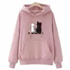 Plus Storlek Pullover Långärmad Hoodies Kvinnor Höst Söt Tryckfickor Street Ladies Casual Loose Velvet Sweatshirt 210522