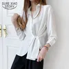 Białe koszule Kobiety Luźna koszula z długim rękawem i bluzka Blusas Mujer de Moda Collar Casual Damskie Topy 11248 210528