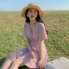 Zomerjurk Vrouwen Effen Elegant Geplooid Hoge Taille Mini Jurken Koreaanse Vestidos V-hals Kleding 16034 210415