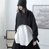 [EAM]ルーズフィット黒の非対称カジュアルスウェットシャツフード付き長袖女性ビッグサイズファッション春秋1DD7354 21512