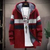 FALIZA hommes rayé pull manteau épais polaire chaud fermeture éclair laine à capuche Cardigan pulls hommes à manches longues tricoté chandails XY110