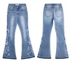 Logami kwiat Haft Skinny Jeans Kobieta Vintage Flare Dżinsowe Spodnie Damskie 210922