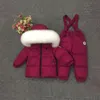 Set di abbigliamento in pelliccia con cappuccio per neonati invernali invernali giù da ragazze calde snow sport ski per bambini per bambini abiti da outfit