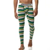 Men's Thermal Underwear Jockmail Long Johns Mens Fashion Stripe Printing Rainbow Leaf Pattern Thermo Pants Leggings UnderPant264y