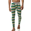 Ropa interior térmica para hombre Jockmail Long Johns moda para hombre estampado a rayas patrón de hoja de arco iris pantalones térmicos mallas calzoncillos