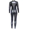 Macacões femininos macacões macacão feminino preto molhado olhar falso vinil catsuit zíper para virilha látex longo bodysuit halloween catwomen sexy l