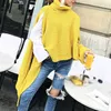 VGH Asymmetrical Sweater For Women Turtleneck Batwing Long Sleeve Split Casual Loose Sweaters Female Fashion Clothing Style 210421