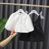 Spring Kids Girls 2-PCS Ensembles Chemises blanches + Dot Bow Black Sling Robe Vêtements pour enfants E1113 210610