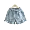 Summer Fashion 3-6 8 10 12 Years Toddler Children Clothes Hole Drawstring Cotton Kids Baby Denim Jeans Shorts For Girls 210529