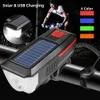 Solar Charging Bicycle Light 3 Modes LED Road Mountain Bike Front Waterproof Bell USB Rechargeable Headlight Car