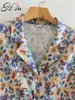 HSA Women Fashion Printed crossover beskurna blusar Vintage Kort ärm Sidan blixtlås kvinnliga skjortor Blusa Chic Tops 210716