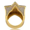 Hommes Iced Out 3D Gold Super Star Anneaux Micro Pave Zircone Cubique Plaqué Or 14K Diamants Simulés Bague Hip hop avec boîte-cadeau345C