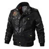 The Men's Leather Jacket Classic Embroidery PU Casual Stand-Up Collar Air Force Pilot Pocket Bruin 210923