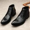 Bottines en cuir pour hommes, chaussures de Cowboy occidentales décontractées, noires, fermeture éclair, bout d'aile, à lacets, pour robe de bureau et de mariage