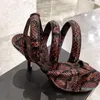 Diseñador Sandalias para mujer Python Impreso Sandalias con correa en el tobillo en espiral Tacones de moda Sandalias en espiral Chanclas de verano