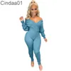 Kadın Tulumlar Tasarımcı Ince Seksi Büyük V Yaka Kapalı Omuz İplik Onesies Artı Boyutu Tulum Katı Renk Uzun Kollu Bodysuit Clubwear 7 Renkler