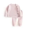 Zestawy na ubrania z długim rękawem dla noworodków Baby Girl Boy Fashion Fall Winter Odzież Garnitur Solid Woolen Trykotowy Tkaniny Niemowlę Chłopak Zestawy G1023