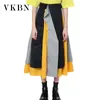 VKBN Höst vinterkjolar för kvinnor Ruffles Patchwork Yellow Green Casual Korean Fashion Clothing 210507