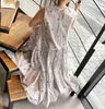 ドレス穏やかな甘い背中レースアップoネックノースリーブピンクの縞模様のドレス女性花刺繍緩い大きなスイングvestido Feminino 210610