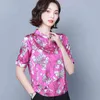 Women's Shirt Print Satin Blouse Fashion Summer Silk Blouses Women Short Sleeve Plus Size 4XL Tops Blusas Clothes 10331 210417